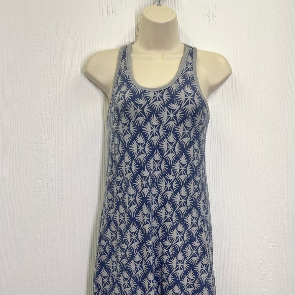 Athleta - Blue & Grey Floral Support Bra Razer Back Pockets Maxi Dress Size XS - Picture 5 of 11